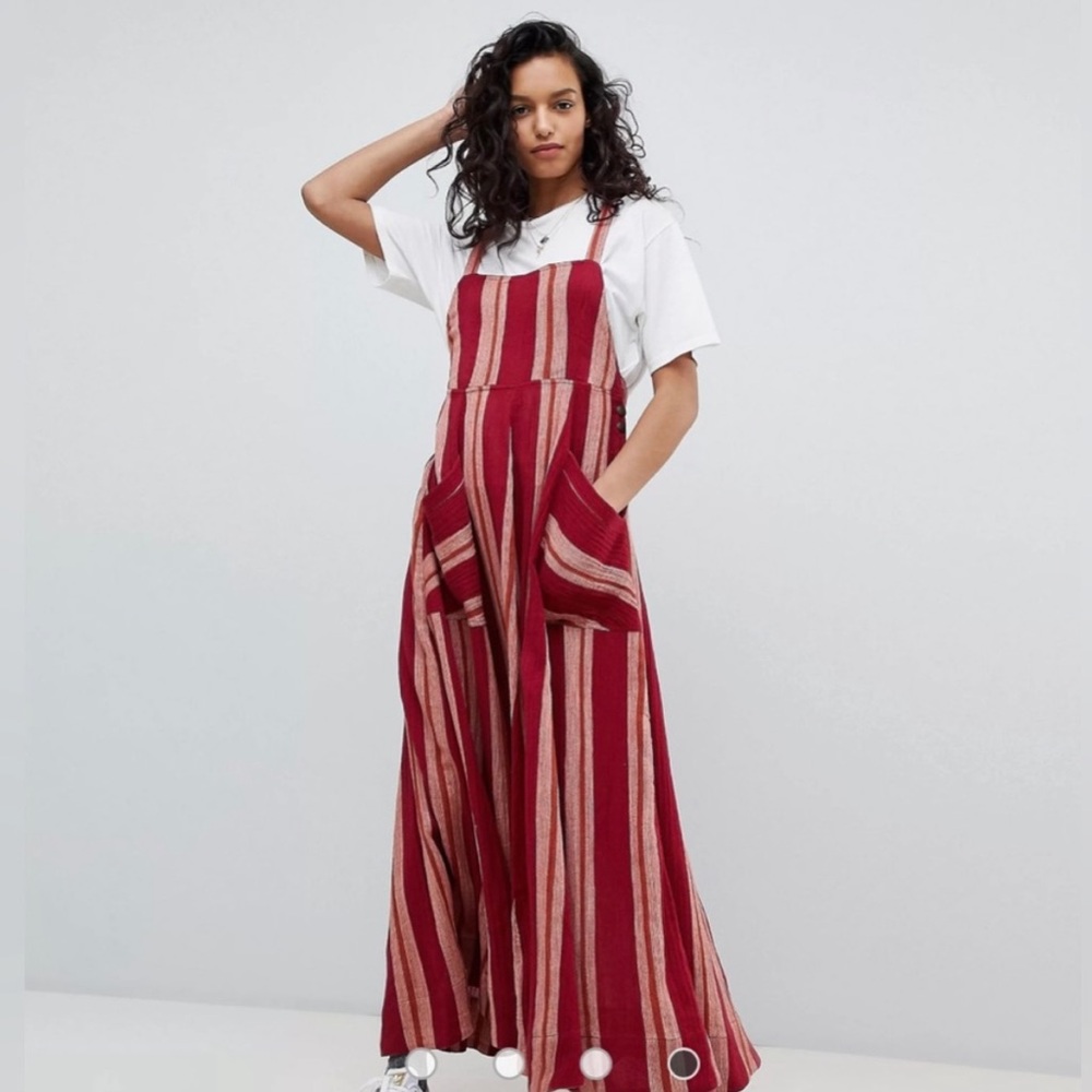 Free People Red & Tan Striped Chanti Maxi Dress XS